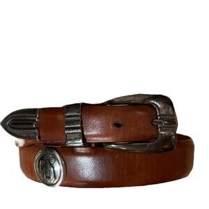 OU University of Oklahoma Mens Size 34 Brown Leather Belt Silver Buckle